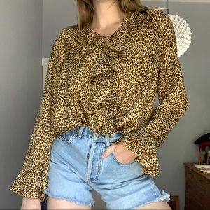 Cheetah Print Ruffle Blouse